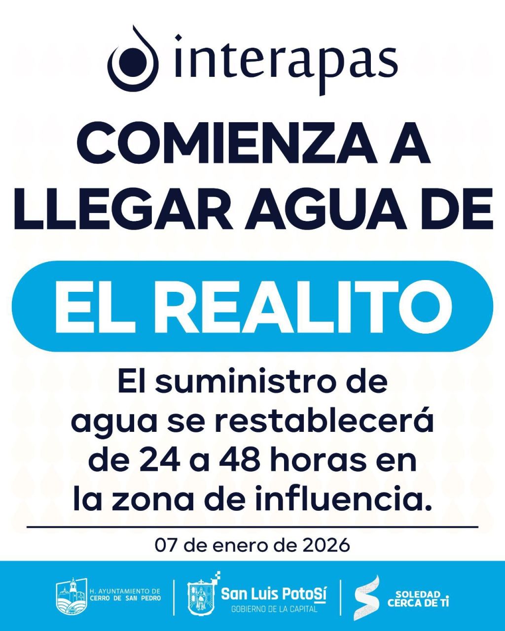 INTERAPAS verifica calidad del agua tras reanudación de “El Realito”