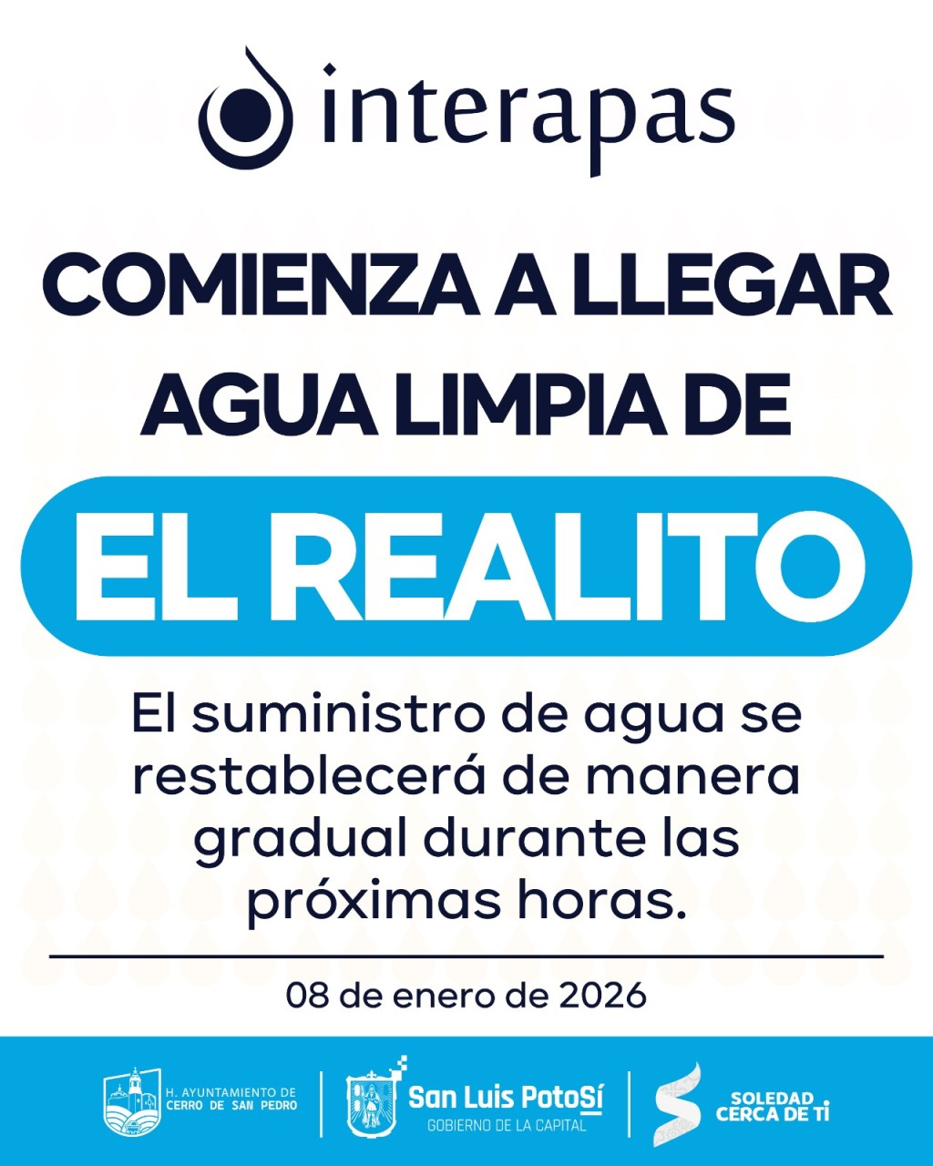 Comienza a llegar agua limpia de “El Realito”: INTERAPAS