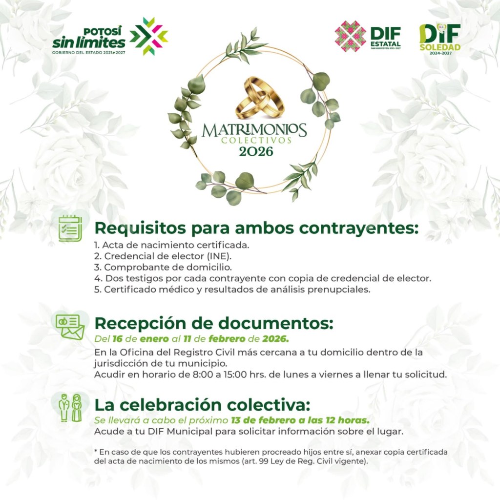 AYUNTAMIENTO DE SOLEDAD INICIA CONVOCATORIA DE «MATRIMONIOS&nbsp;COLECTIVOS»