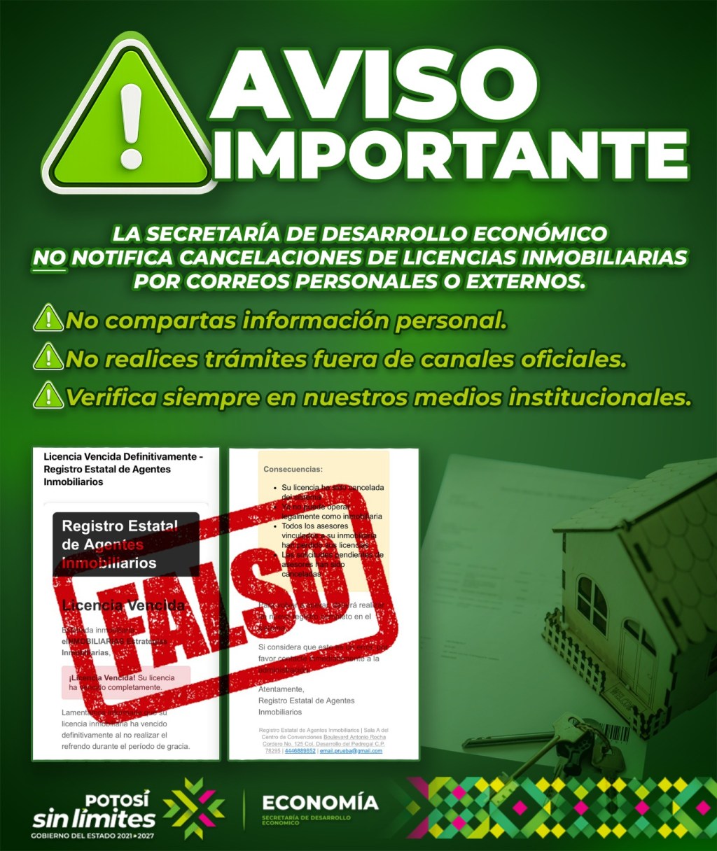 ALERTAN SOBRE CORREOS FALSOS DE LICENCIAS&nbsp;INMOBILIARIAS