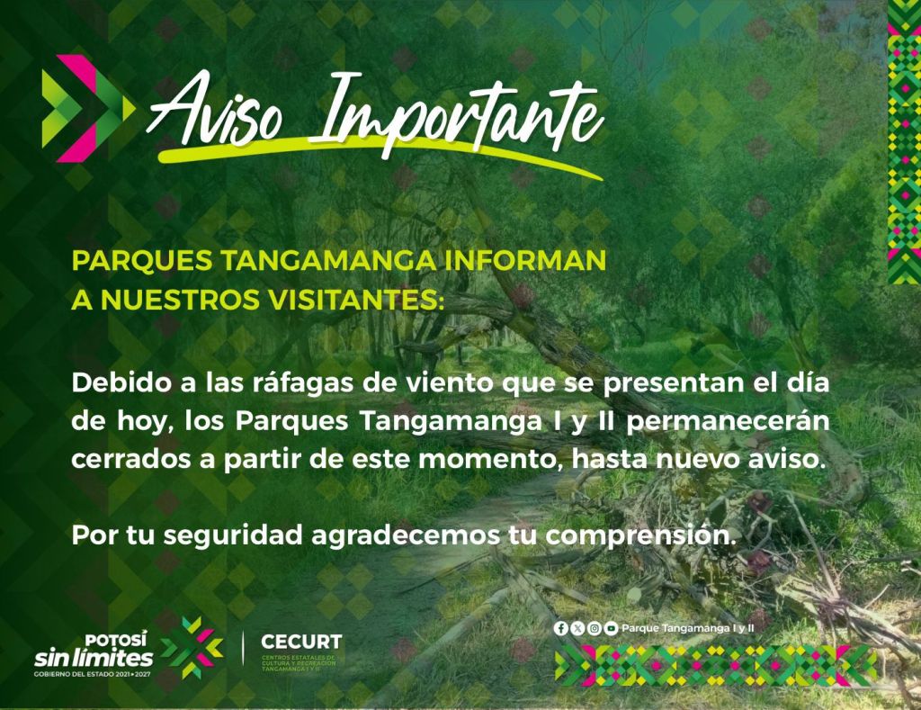 POR RÁFAGAS DE VIENTO, CIERRA PARQUES TANGAMANGA