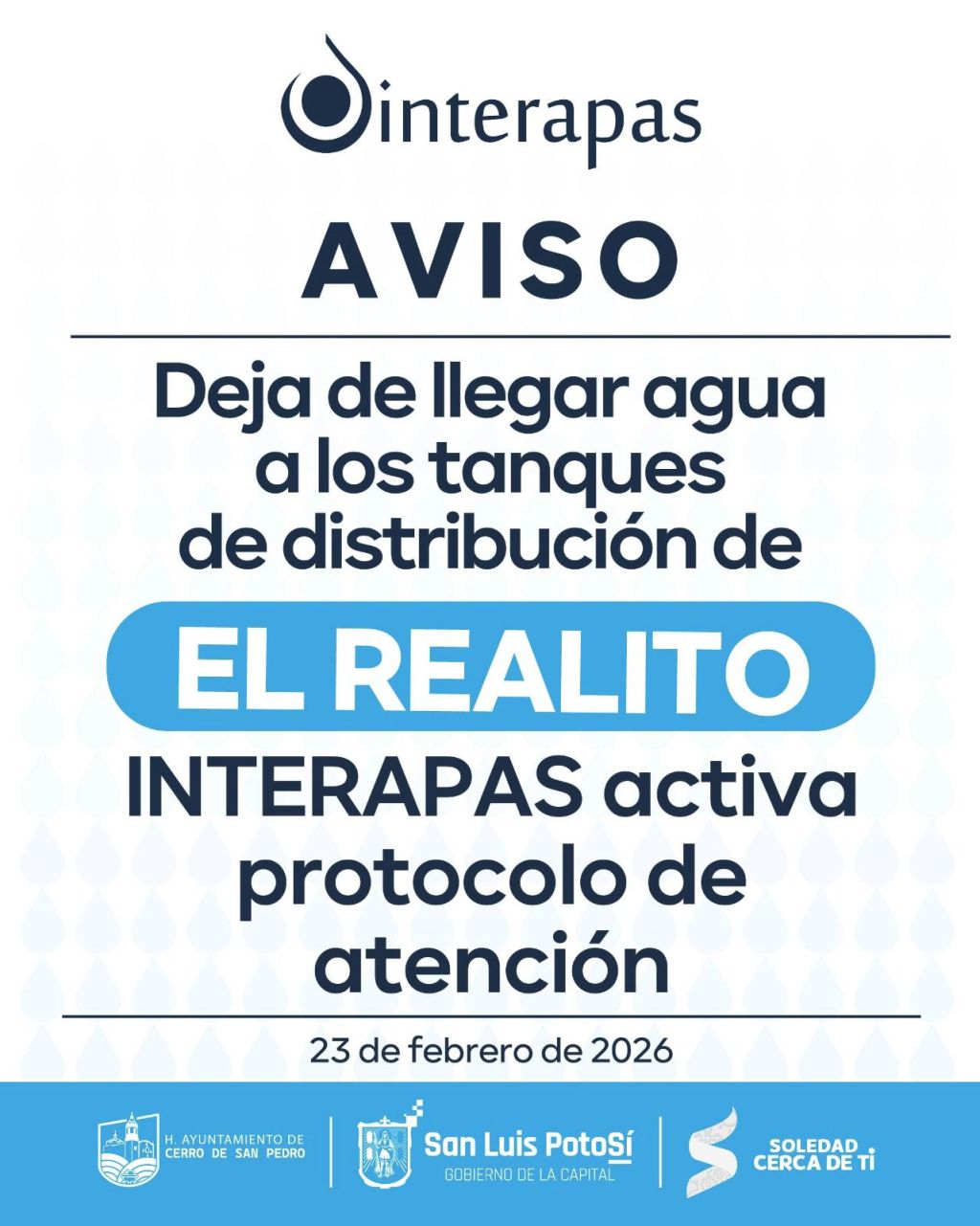 Falla en el sistema de presa El Realito, interrumpe el suministro de agua a la la&nbsp;capital