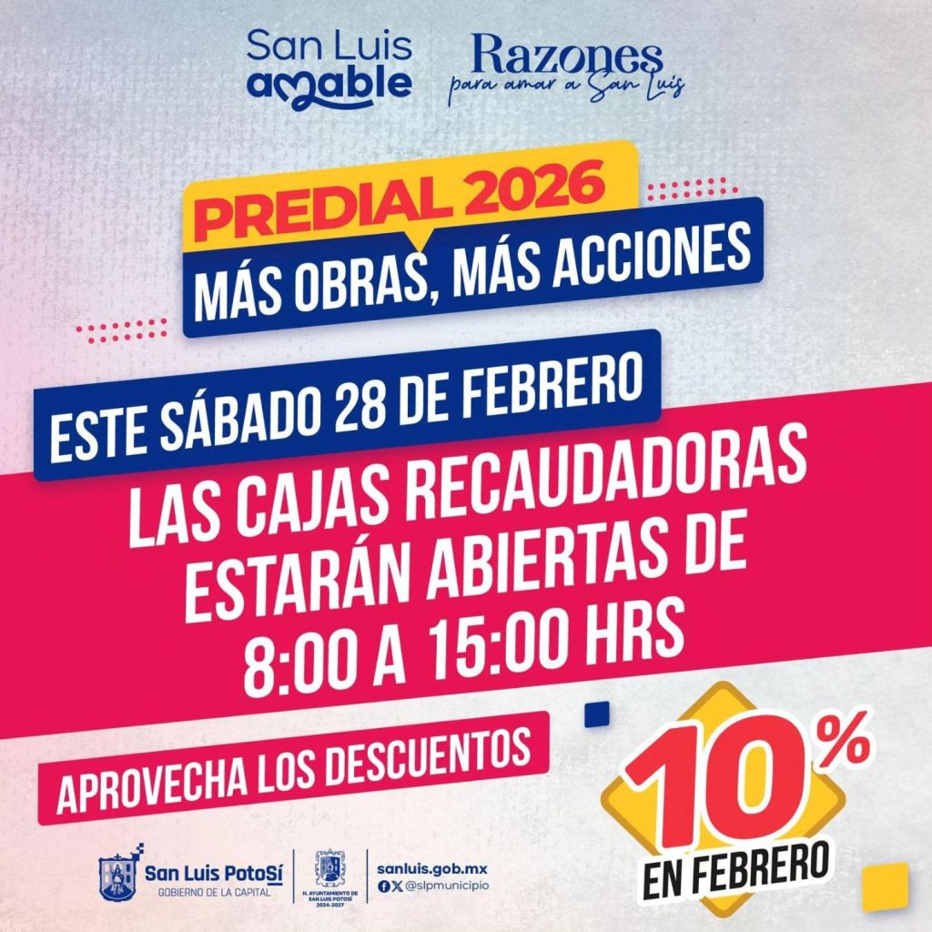 Este sábado abren las cajas recaudadoras municipales para aprovechar el último día de descuento de 10% en&nbsp;predial