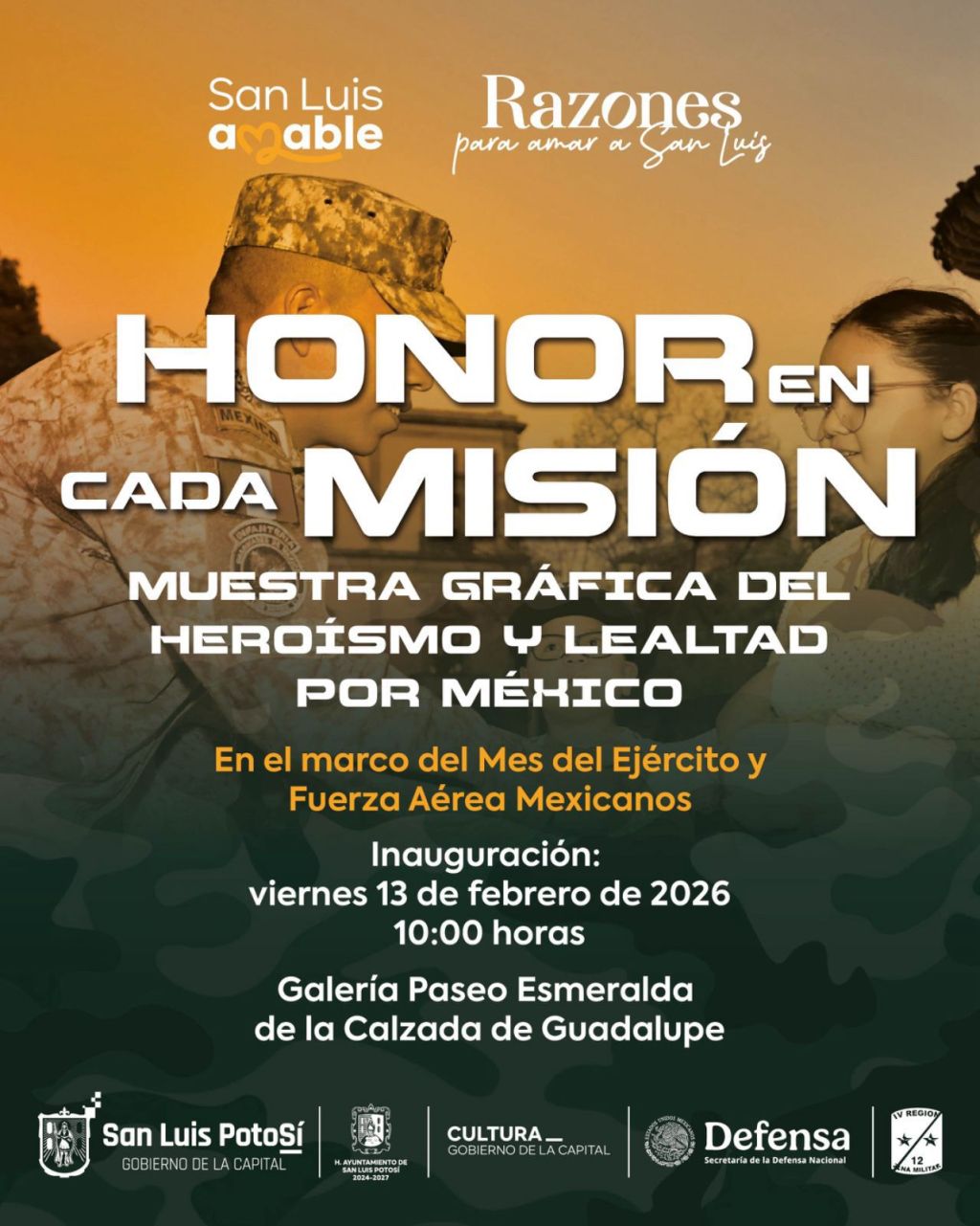 EL GOBIERNO MUNICIPAL DE SAN LUIS POTOSÍ Y LA 12/A ZONA MILITAR PRESENTAN LA EXPOSICIÓN FOTOGRÁFICA “HONOR EN CADA MISIÓN” EN LA CALZADA DE&nbsp;GUADALUPE