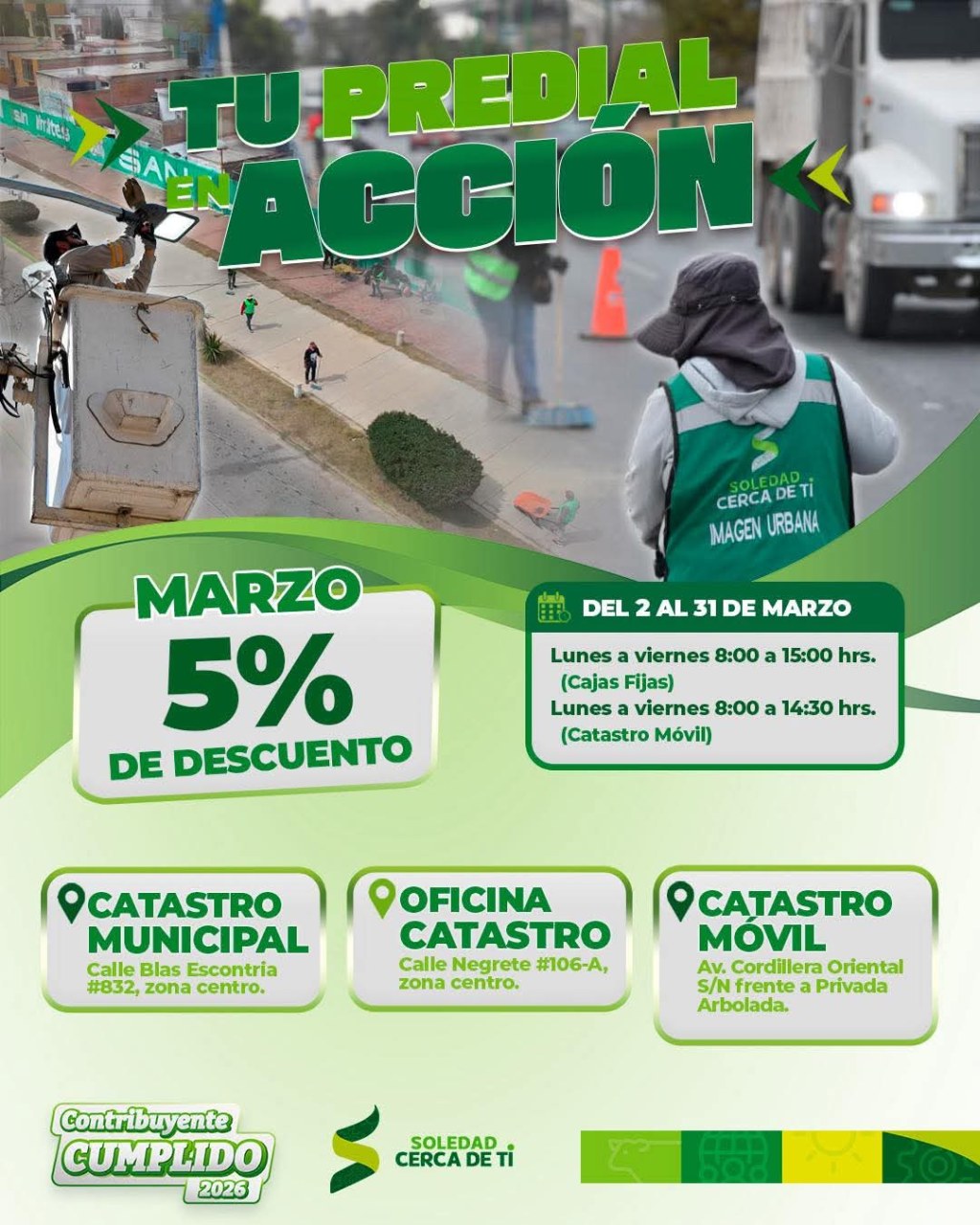 ÚLTIMO MES DE DESCUENTOS EN EL PAGO DEL IMPUESTO PREDIAL EN&nbsp;SOLEDAD