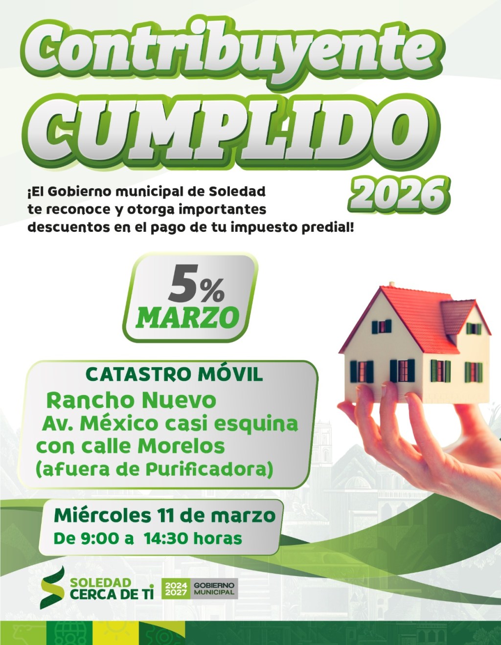 DESCUENTO DEL 5% EN PAGO DE PREDIAL VIGENTE DURANTE MARZO, EN&nbsp;SOLEDAD