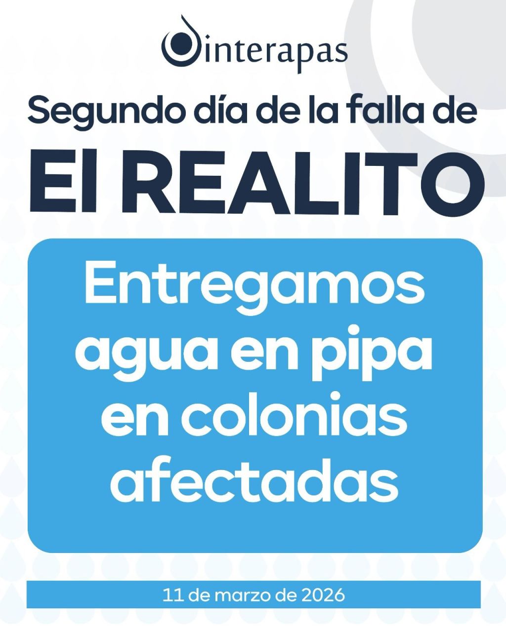 En el segundo día sin agua de “El Realito”, INTERAPAS refuerza protocolo de atención en colonias&nbsp;afectadas