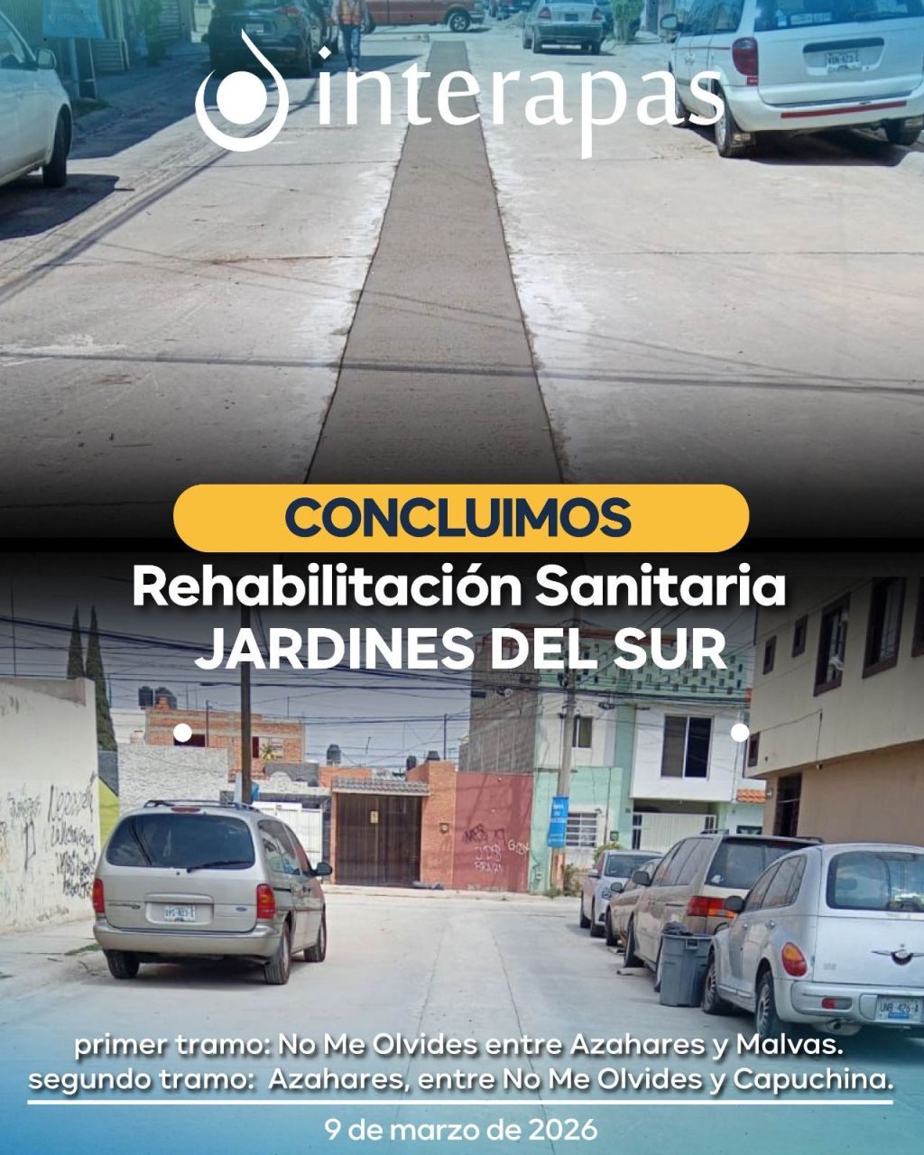 Dos tramos listos en Jardines del Sur del paquete prioritario de Interapas