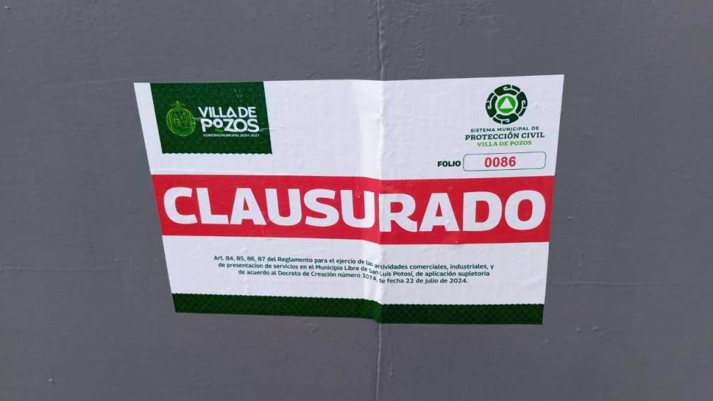 CLAUSURA VILLA DE POZOS EMPRESA POR INCUMPLIR&nbsp;NORMATIVIDAD