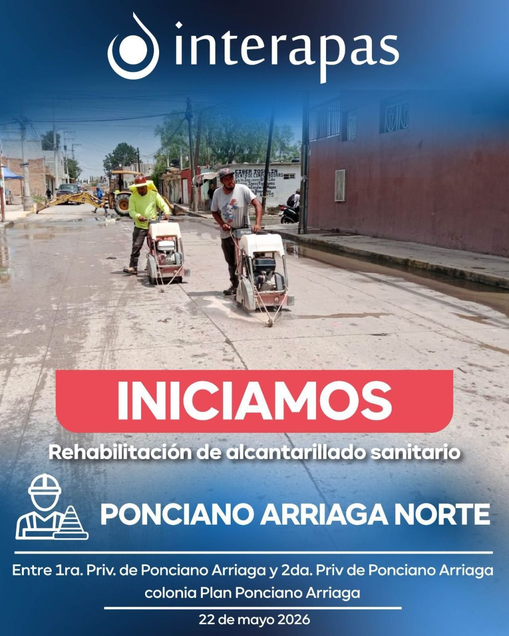INTERAPAS pone en marcha rehabilitación sanitaria en Ponciano Arriaga Norte