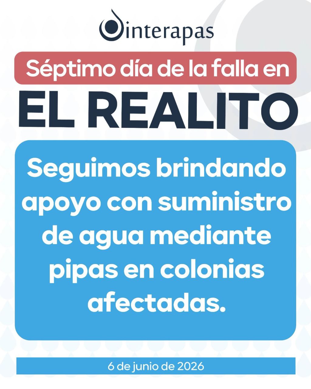 Suman siete días sin agua de “El Realito” en la quinta falla del año