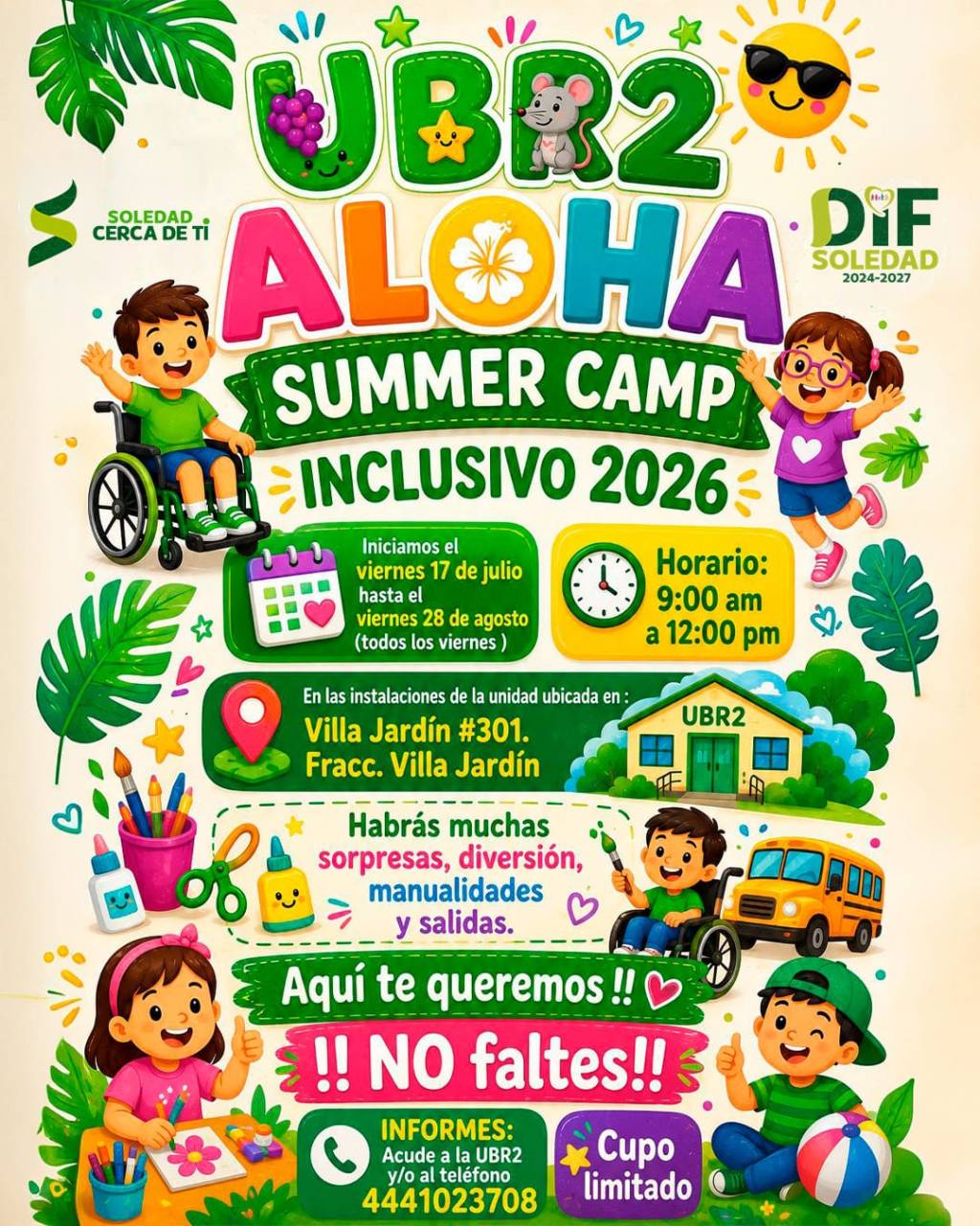 DIF MUNICIPAL DE SOLEDAD ABRE INSCRIPCIONES PARA EL “ALOHA SUMMER CAMP INCLUSIVO 2026”