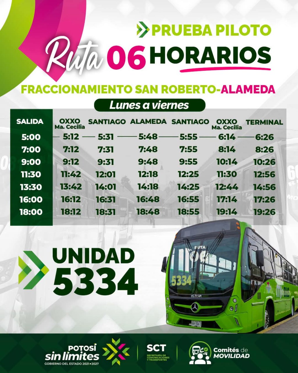 GOBIERNO ESTATAL DA A CONOCER RUTA, PARADAS Y HORARIOS DE PRUEBA PILOTO DE LA RUTA 6 SAN&nbsp;ROBERTO–ALAMEDA