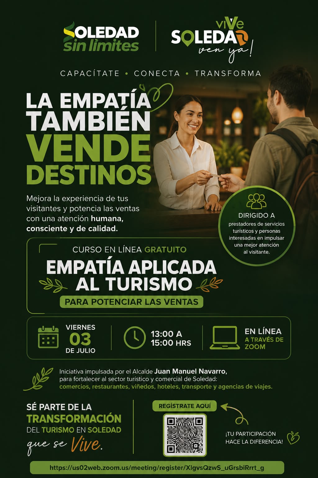 MUNICIPIO DE SOLEDAD PROMUEVE LA CAPACITACIÓN TURÍSTICA CON CURSO GRATUITO EN INCREMENTO DE&nbsp;VENTAS