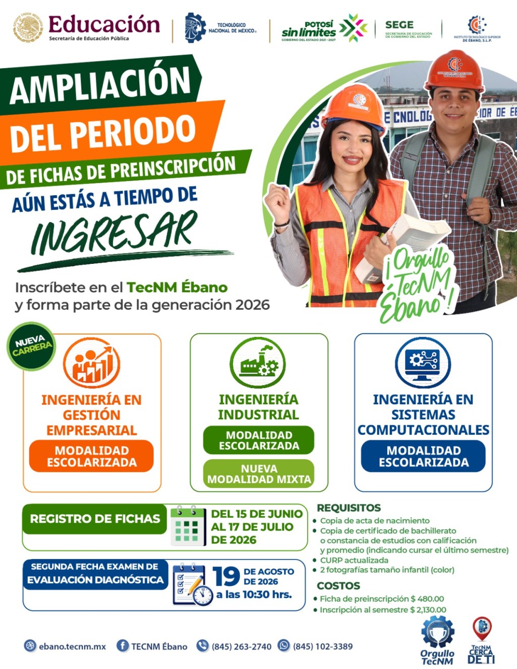 TECNOLÓGICO DE ÉBANO AMPLÍA EL REGISTRO DE NUEVO&nbsp;INGRESO