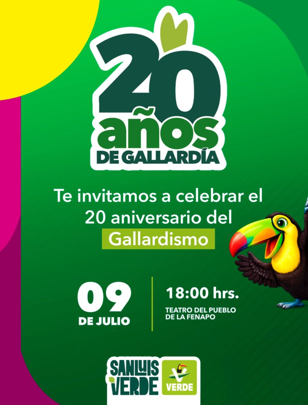 El PVEM invita a las familias potosinas a celebrar los 20 años del&nbsp;Gallardismo