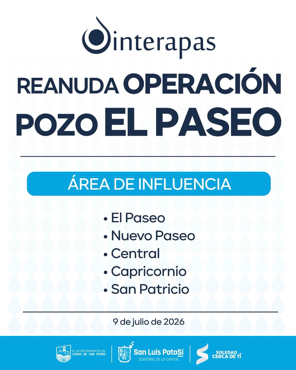 Interapas pone en operación el pozo El Paseo