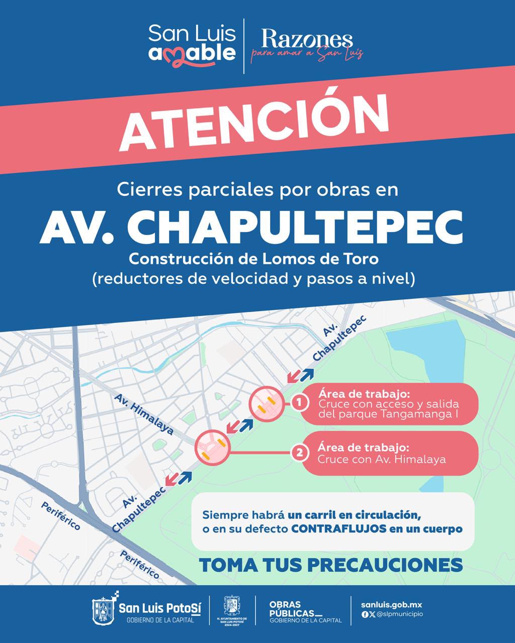 Inician trabajos para la construcción de lomos de toro en avenida Chapultepec; habrá cierres parciales durante cuatro semanas