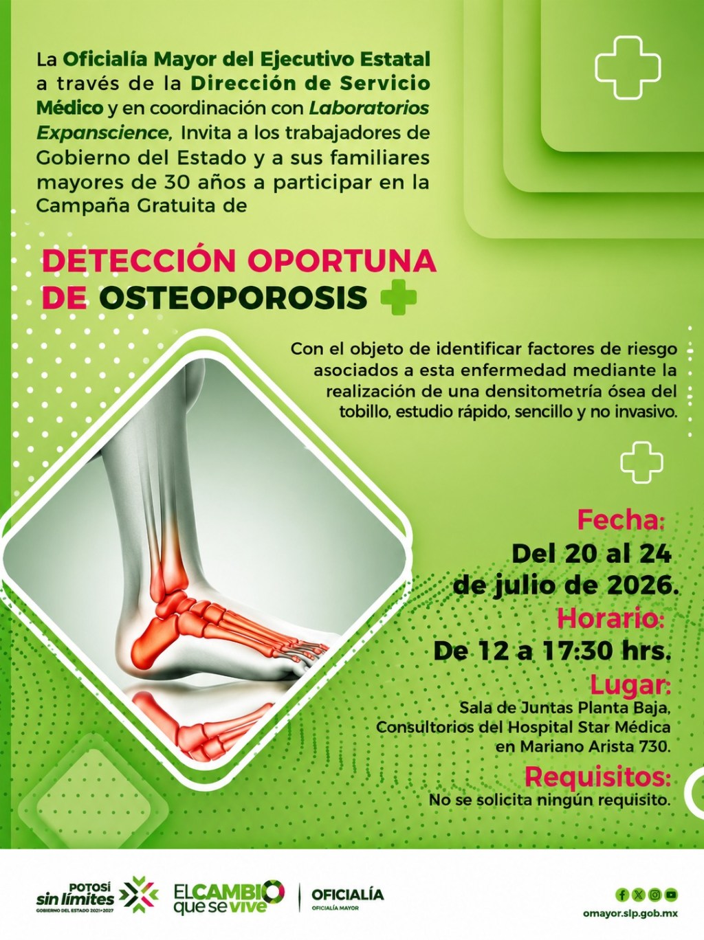 OFICIALÍA MAYOR OFRECERÁ DETECCIÓN GRATUITA DE OSTEOPOROSIS