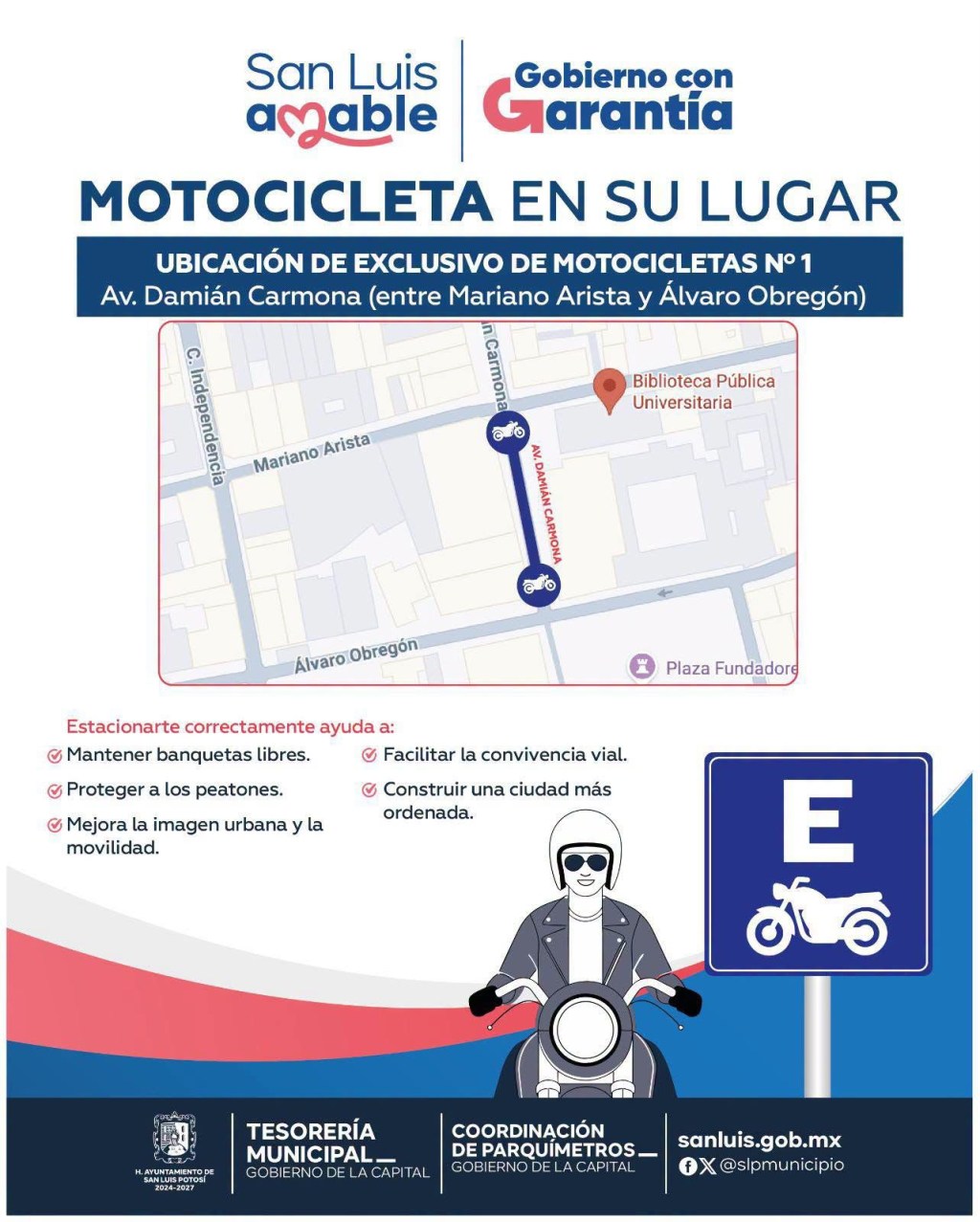 Invita Gobierno de la Capital a usar correctamente estacionamientos exclusivos para motos