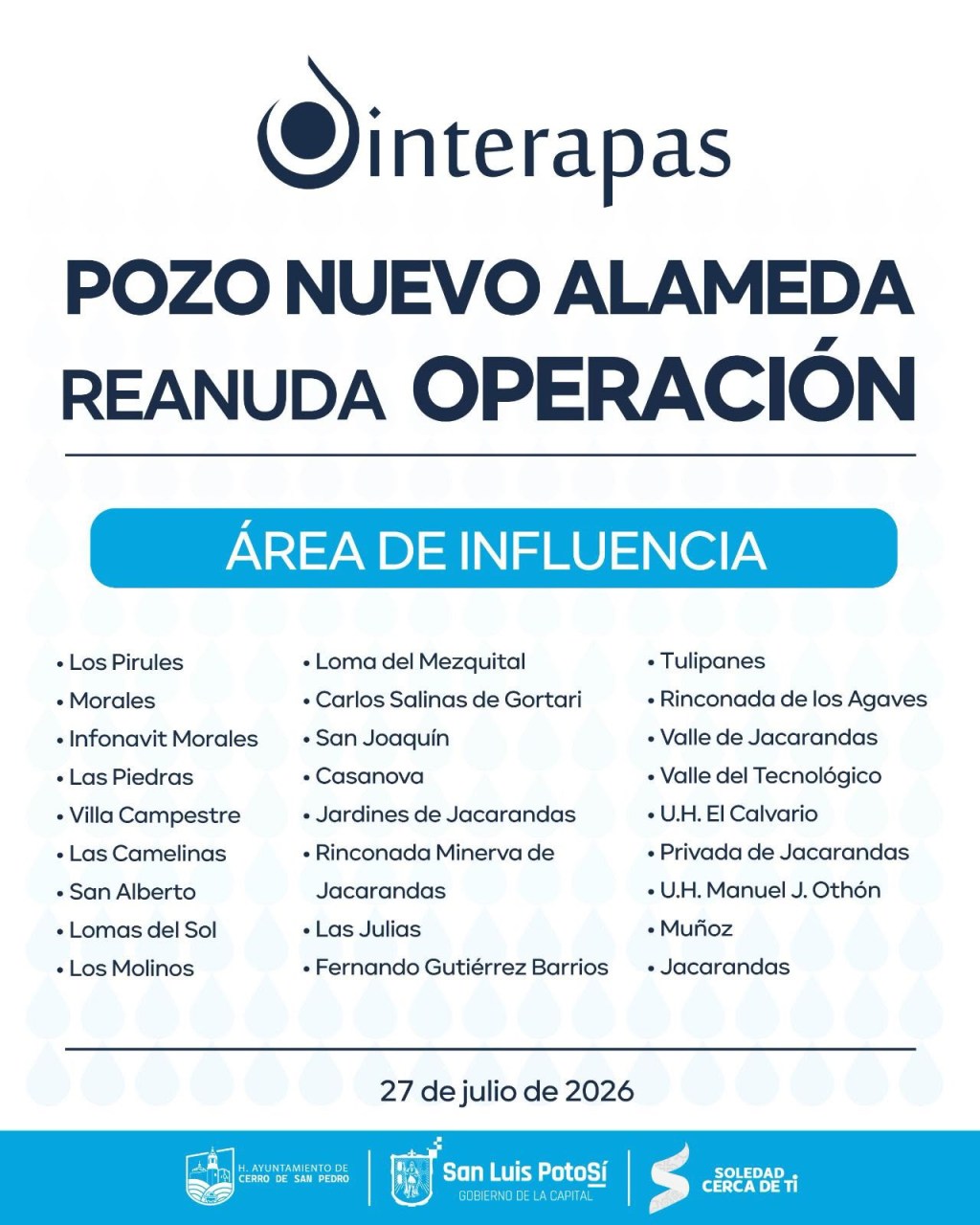 Interapas pone en operación el pozo Nuevo Alameda