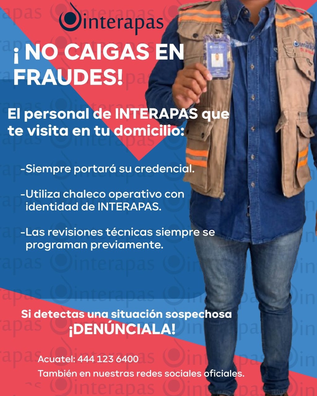 INTERAPAS alerta a la población por personas que se hacen pasar por personal del&nbsp;organismo.