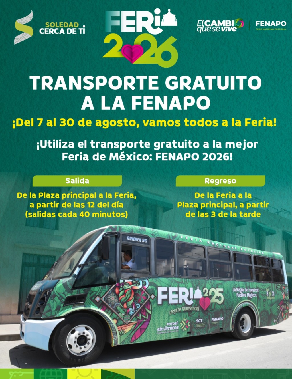 CON APOYO ESTATAL, FAMILIAS SOLEDENSES CONTARÁN CON TRANSPORTE GRATUITO A LA&nbsp;FENAPO
