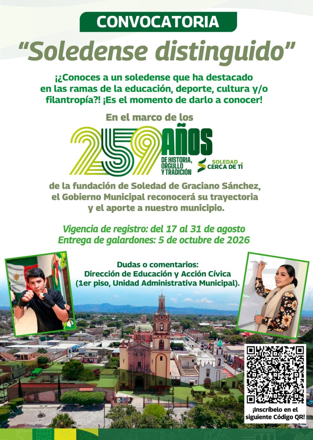 GOBIERNO DE SOLEDAD ABRE CONVOCATORIA A “SOLEDENSES DISTINGUIDOS” EN EL MARCO DEL 259 ANIVERSARIO DEL&nbsp;MUNICIPIO