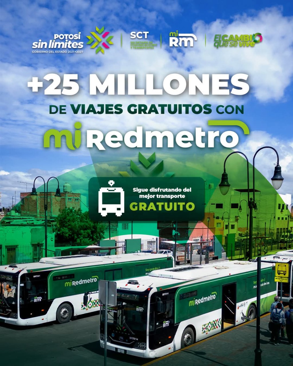 CON RESPALDO DEL GOBERNADOR RICARDO GALLARDO, LA REDMETRO SUPERA LOS 25 MILLONES DE VIAJES&nbsp;GRATUITOS