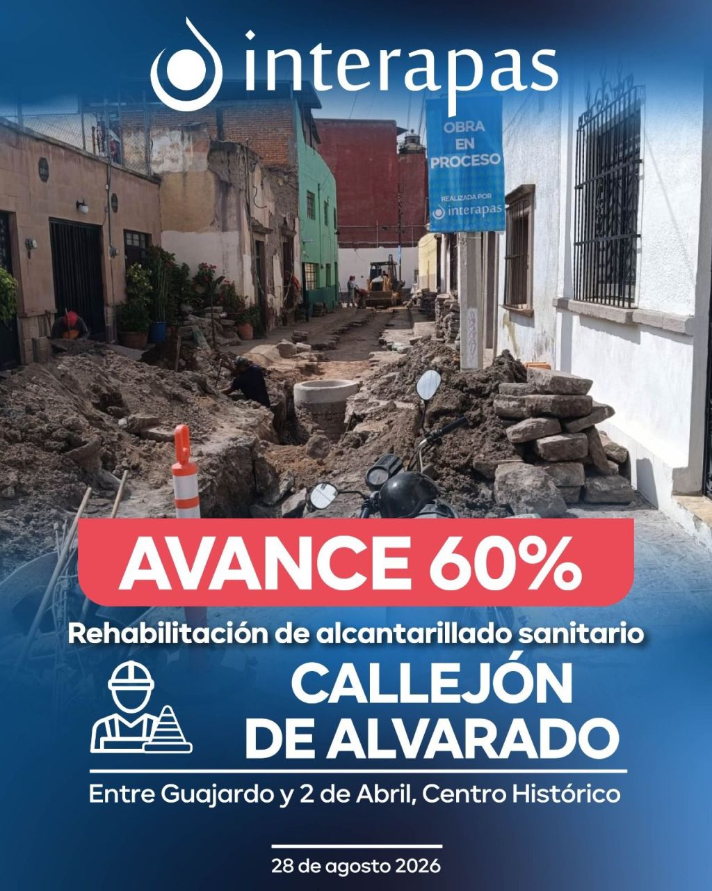 INTERAPAS alcanza 60 por ciento de avance en rehabilitación sanitaria del Callejón de&nbsp;Alvarado