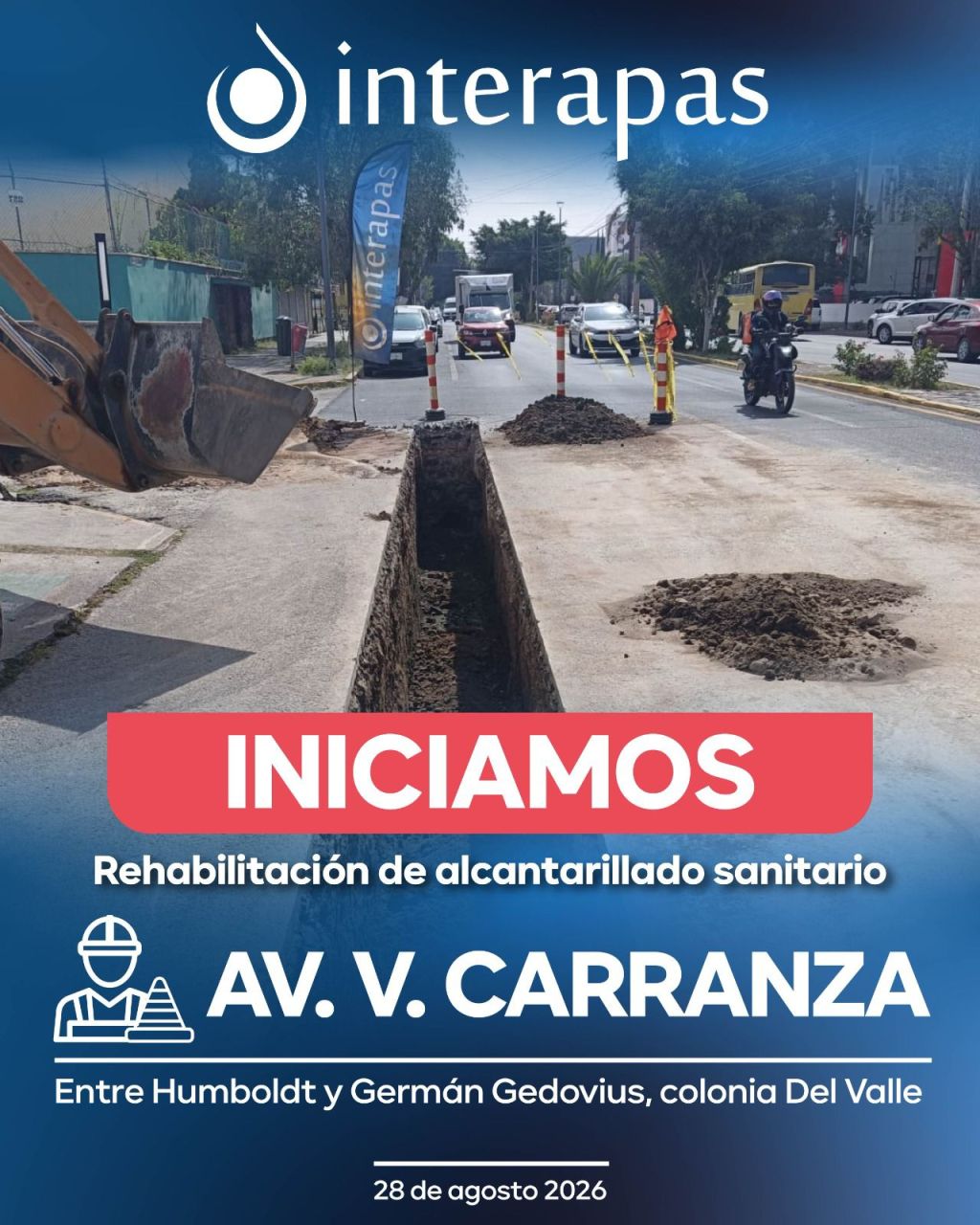 INTERAPAS da continuación a la rehabilitación sanitaria en avenida Carranza