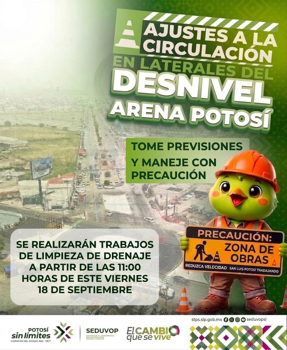 SEDUVOP REALIZARÁ MANTENIMIENTO PREVENTIVO EN LATERALES DEL DESNIVEL ARENA POTOSÍ