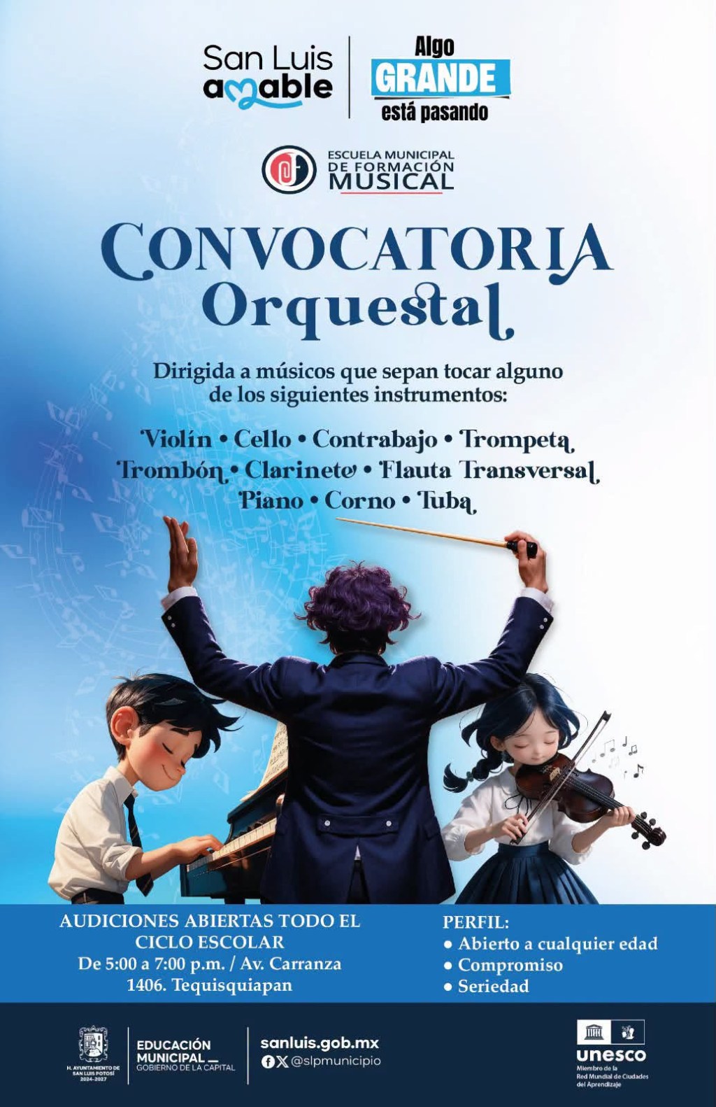 Permanece abierta convocatoria para integrar la Orquesta Municipal de San Luis&nbsp;Capital
