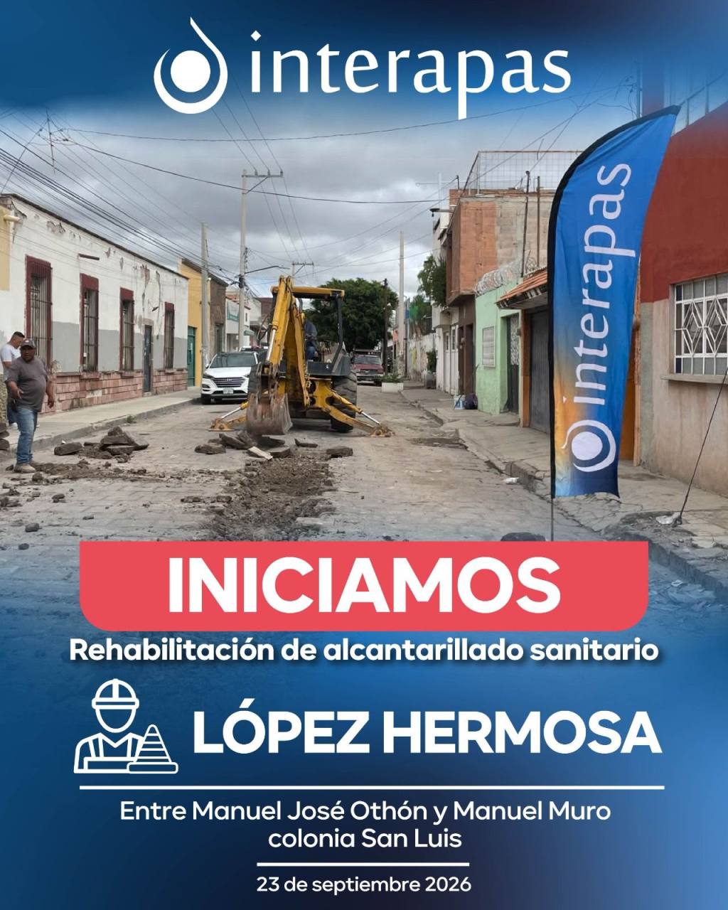 Inicia Interapas reposición de drenaje en López Hermosa