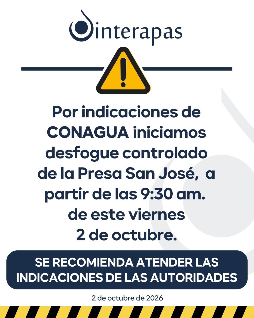Inicia este viernes desfogue controlado de la presa San José