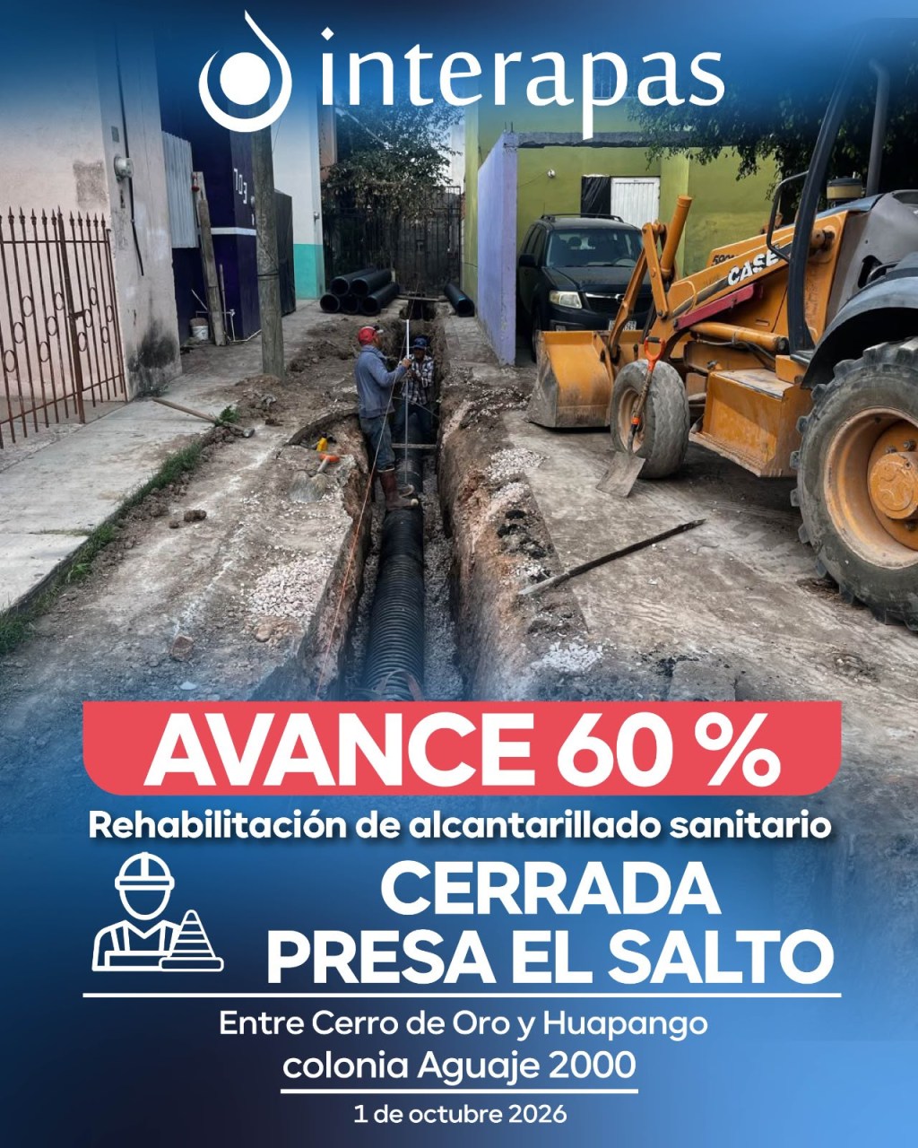 Obra sanitaria de Interapas atiende necesidades de vecinos de Aguaje 2000