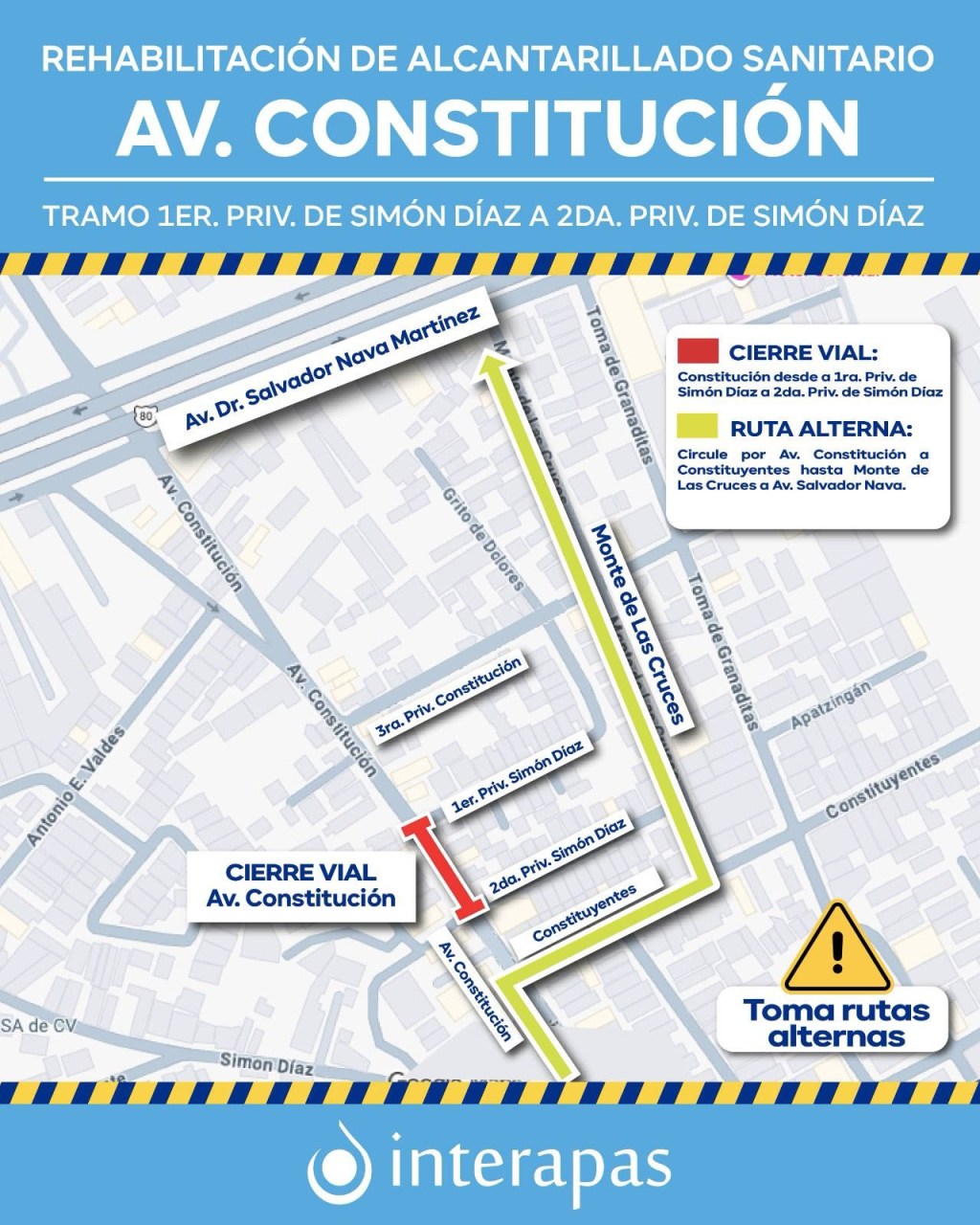 Interapas arranca sustitución de drenaje en Constitución; habrá cierre&nbsp;vial