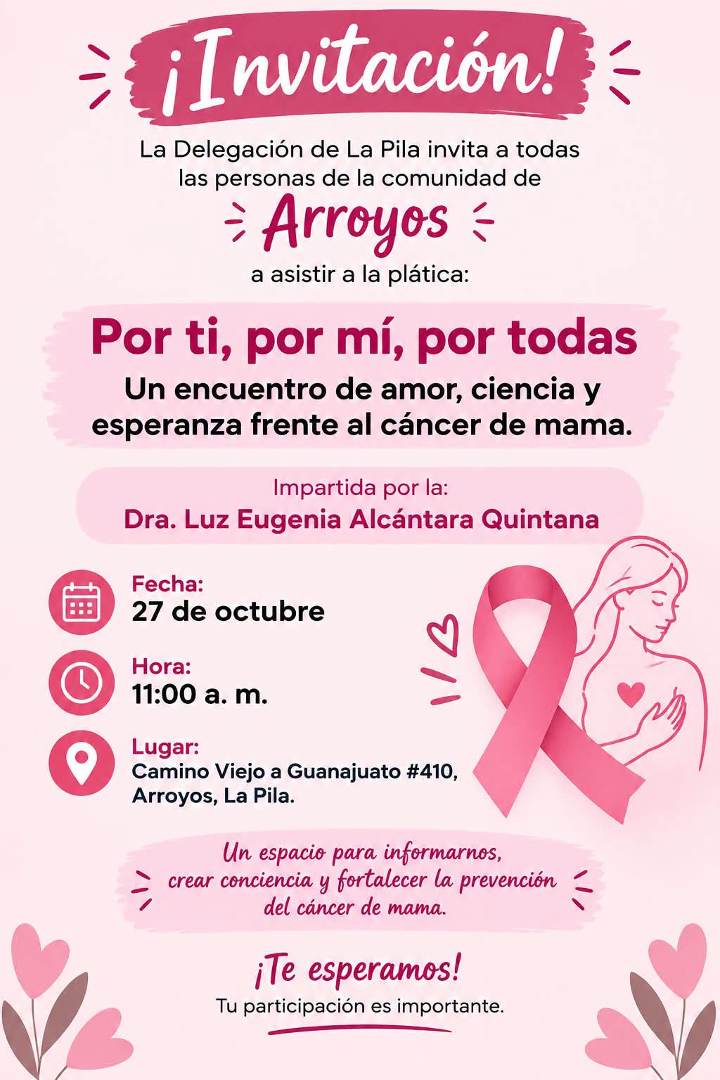 Gobierno de la Capital lleva a La Pila acciones de prevención y detección oportuna del cáncer de mama