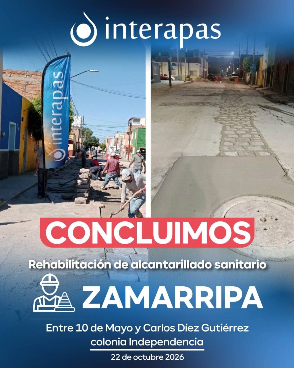 Entrega Interapas nuevo drenaje en la calle&nbsp;Zamarripa