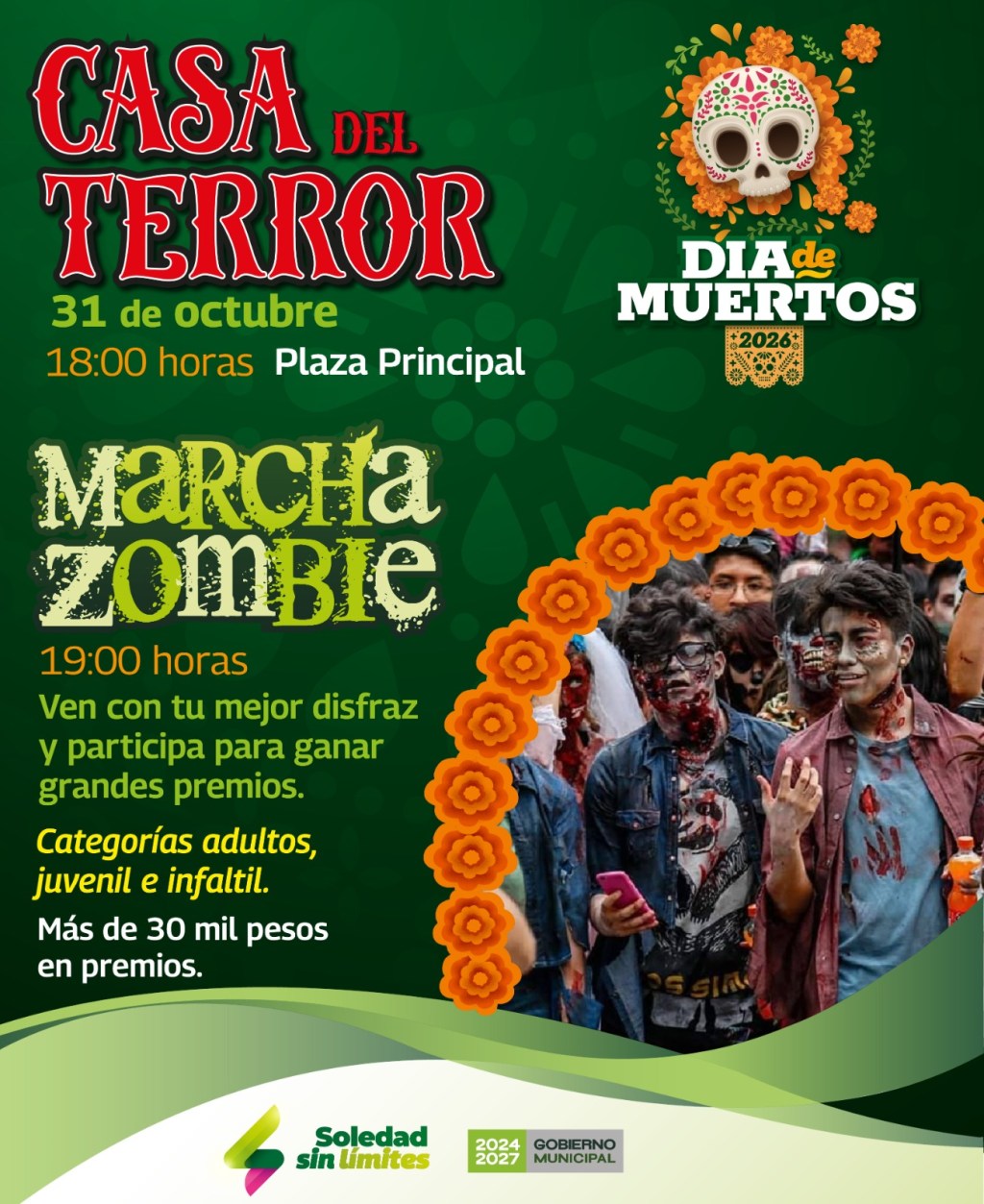 SOLEDAD INVITA A PARTICIPAR EN LA ESPELUZNANTE MARCHA ZOMBIE 2026, CON 30 MIL PESOS EN&nbsp;PREMIOS